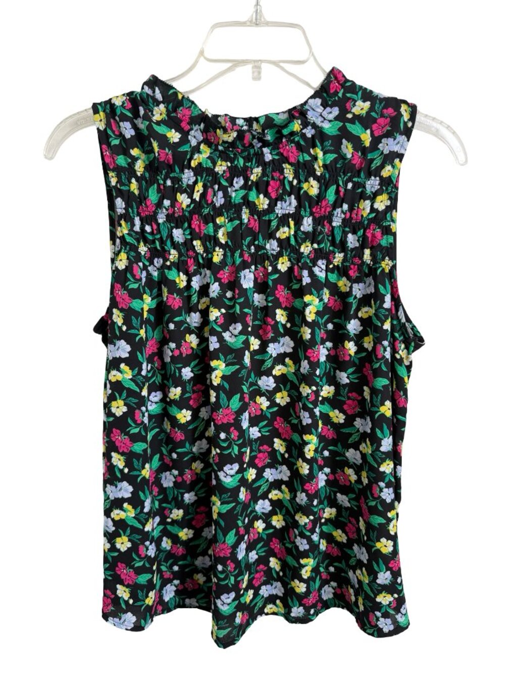 Ann Taylor Sleeveless Top Blouse Small Black Multicolor Ditsy Floral Smock